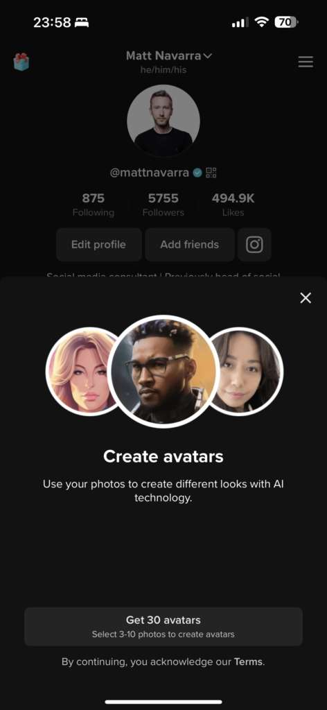 TikTok avatar personalizzati generati con l'Intelligenza artificiale