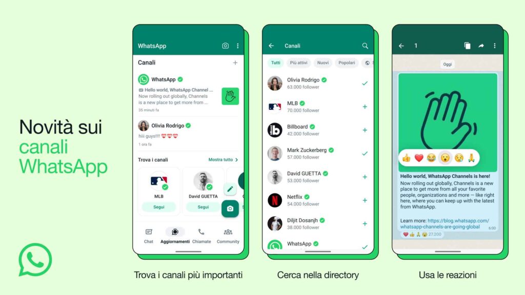 I canali arrivano anche su Whatsapp