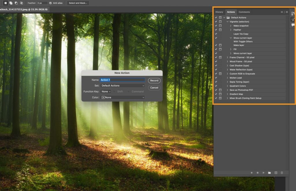 Adobe AI: pannello azioni Photoshop